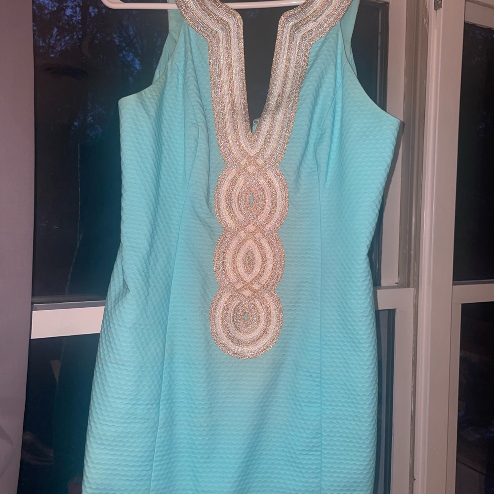 Lilly Pulitzer Aqua Mini Dress with Gold Accents